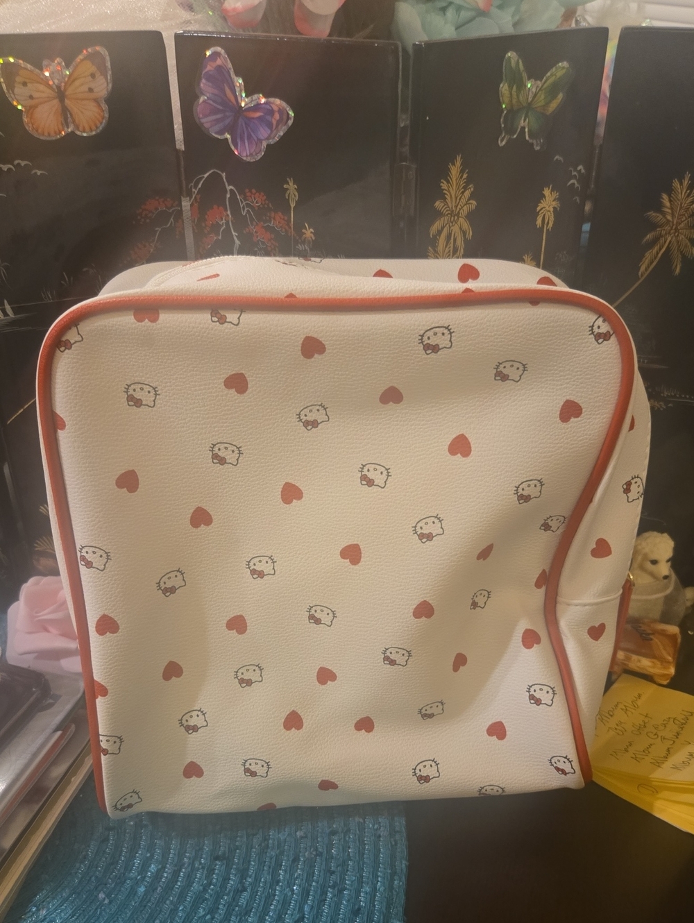 Hello Kitty White Cosmetic Pouch with Red Hearts and Trim